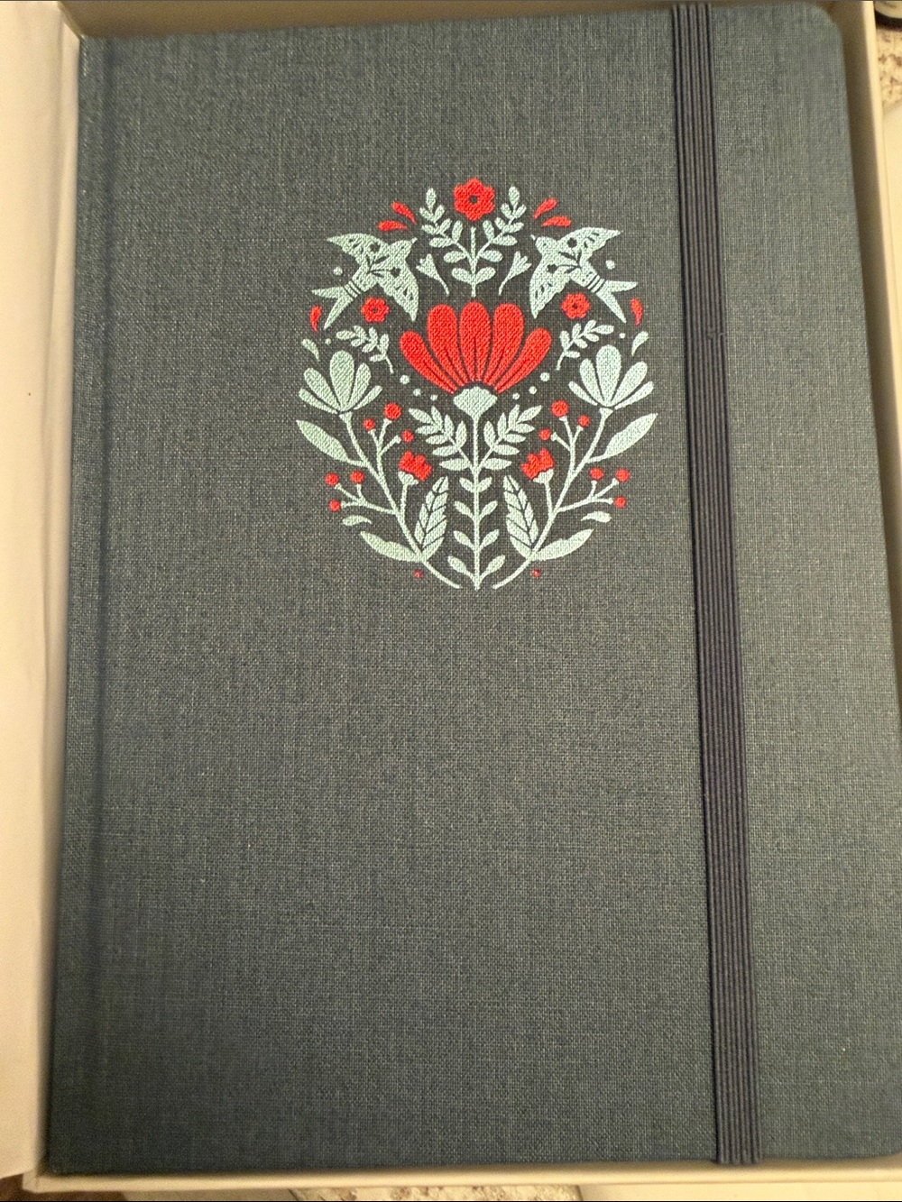 Archer & Olive Floral Bird Hardcover A5 Dot Journal - Blue with Red Accent